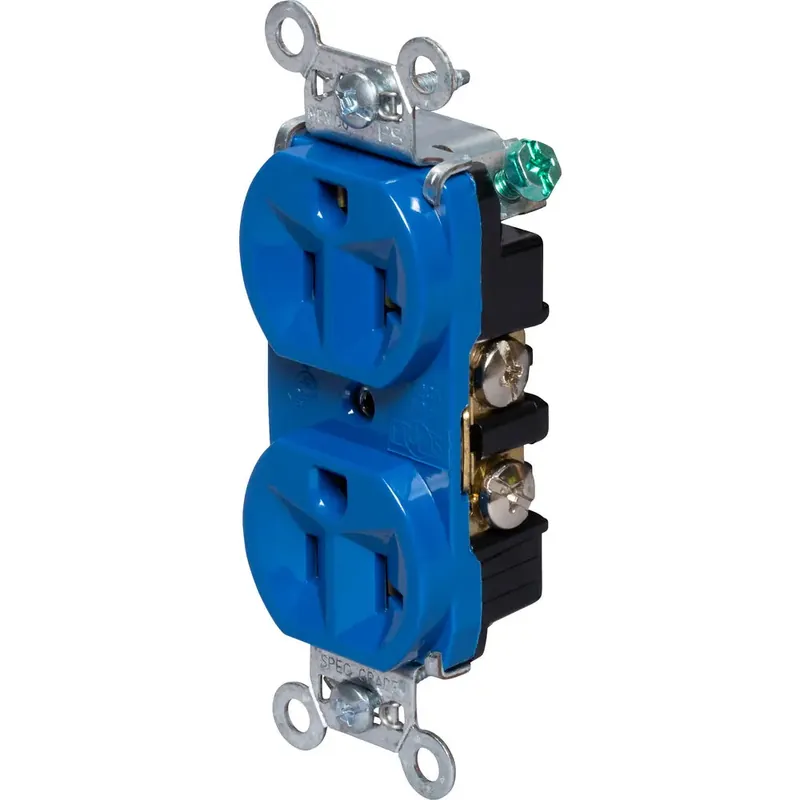 Pass & Seymour 5362BL Hard Use Spec-Grade Duplex Receptacle 20A 125 VAC Back and Side Wire Blue