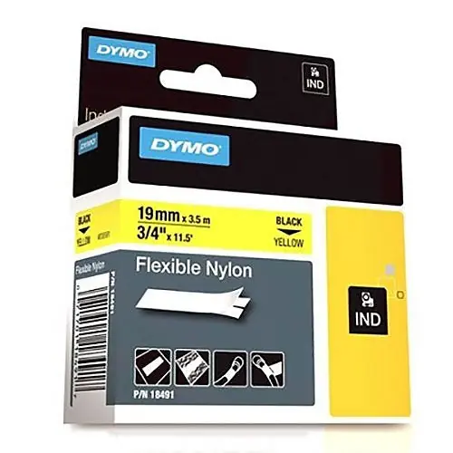 DYMO 18491 RhinoPRO Flexible Nylon Label Tape 3/4 Inch x 11.5 Feet, Yellow Label with Black Print