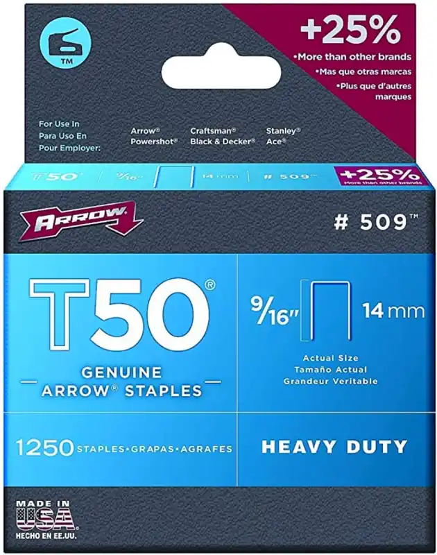 Arrow Fastener 50924 T50 Series Flat Crown Staple 3/8 Inch Crown 9/16 Inch Leg