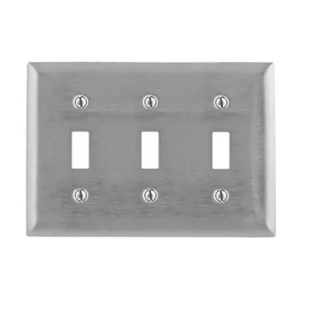 Mulberry 93073 Standard Wallplate, 3 Gangs, 4-1/2 in H x 6-3/8 in W, 302 Stainless Steel