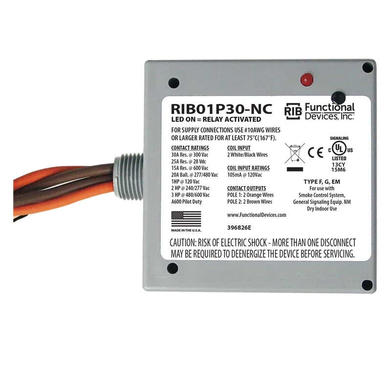 FUNCTIONAL RIB01P30-NC Enclosed Relay 30Amp DPST 120Vac Replacement MPN