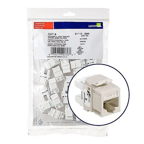 Leviton 61110-BT6 eXtreme CAT6 QuickPort Jack QuickPack 25-Pack Light Almond