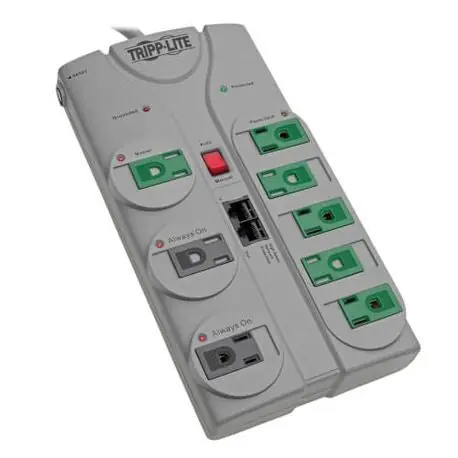 Tripp Lite TLP808NETG ECO-Surge Surge Protector Outlet, 120 VAC, 15 A, 8 Outlets, 8 ft L Cord, Bench/Floor/Wall Mount