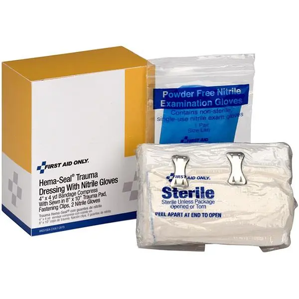 Pac-Kit 2014 Hema-Seal Trauma Dressing (1/Each) w/ Nitrile Exam Gloves (1/Pair)