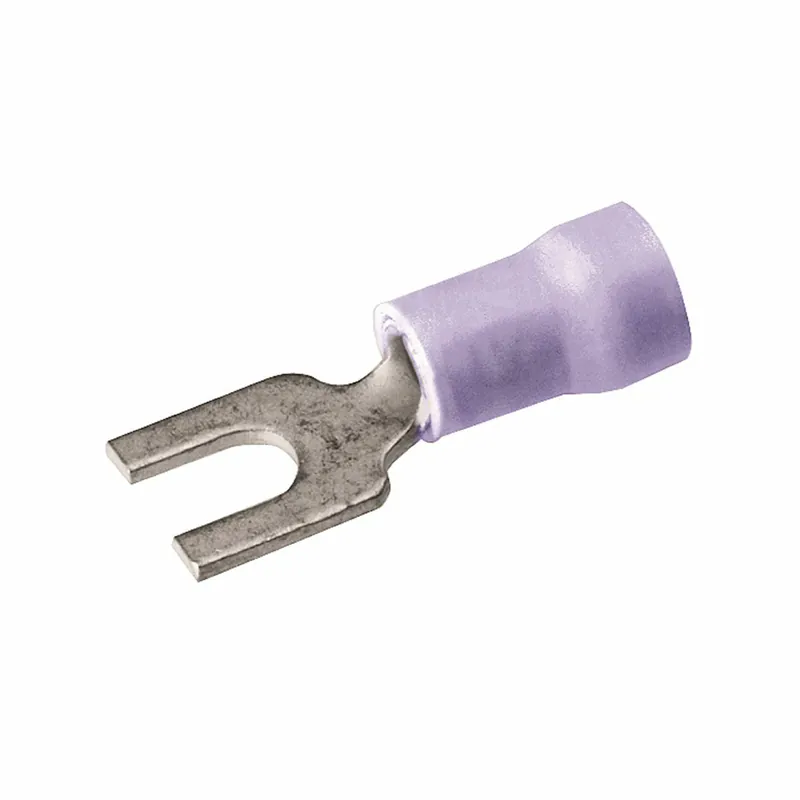 BURNDY TP14-10F Copper Terminal, Fork Tongue, 16-14 AWG, #8-#10 Stud, Vinyl Insulated, Tin Plated