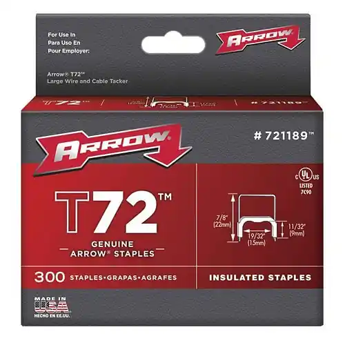 Arrow Fastener 721189 T72 Insulated Staples for Electrical Cable Installations 300-Pack