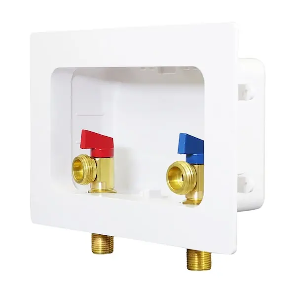 Everflow SB300-T Washing Machine Outlet Box with Valves 1/2 Inch MIP/SWT - White ABS