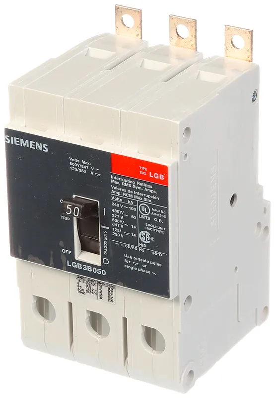 Siemens LGB3B050B 3-Pole 50 Amp 480 Volt 65 kA Molded Case Circuit Breaker
