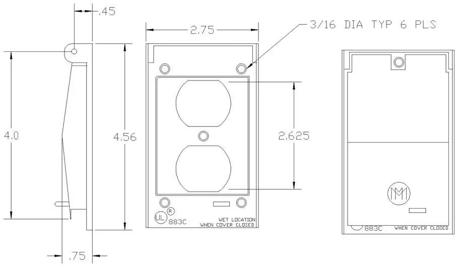 Mulberry 30523 Self-Closing Weatherproof Electric Box Cover With 3/4 In Dia Lock Hasp Duplex Receptacle Cover