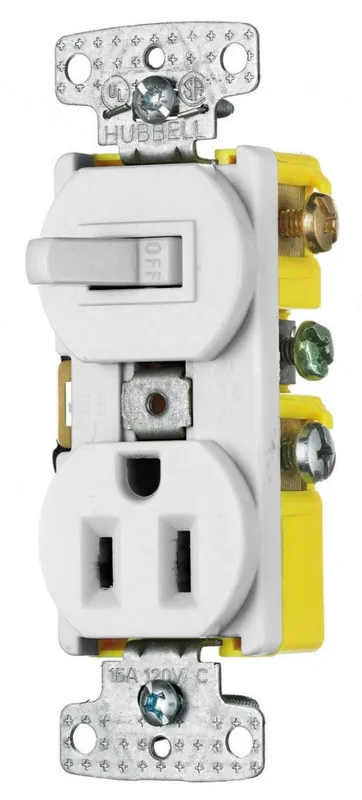 Hubbell Wiring Device-Kellems RC108W Combination Switch 15A 125V NEMA 5-15R