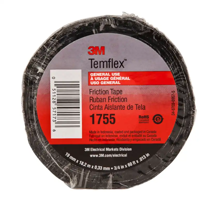 Temflex 1755-3/4X82.5FT 3M(TM) Temflex(TM) Cotton Friction Tape 1755-3/4 x 82-1/2 ft Black 1755-3/4X82.5FT