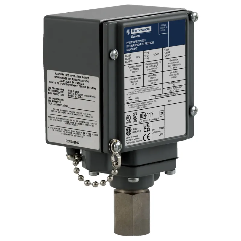Telemecanique 9012GCW1 Pressure Switch 480 VAC SPDT 20 to 1000 PSIG