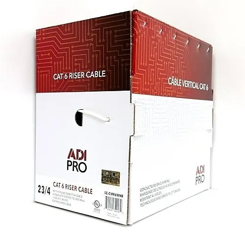 ADI PRO 0E-CMR6WHR CAT6 23/4 Solid BC Cable, Unshielded UTP, Riser CMR, FT4, 1000' (304.8m) Express Box, White