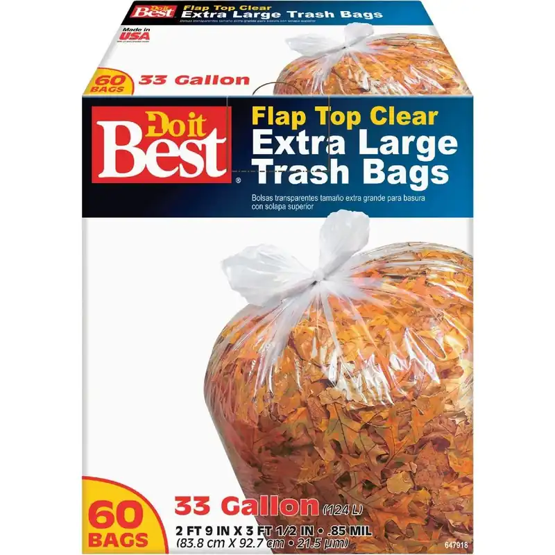All-Source 647918 33 Gal Extra Large Clear Trash Bag 60-Count