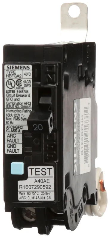 Siemens B120DFHH HBFGA2 MCCB,1P, 120V 20A 65kA Dual Function