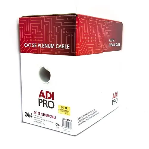 ADI PRO 0E-CAT5PWH CAT5e Plenum Cable, 24/4 Solid BC, U, UTP, CMP/FT6, 1000' (304.8m) Express Box, White