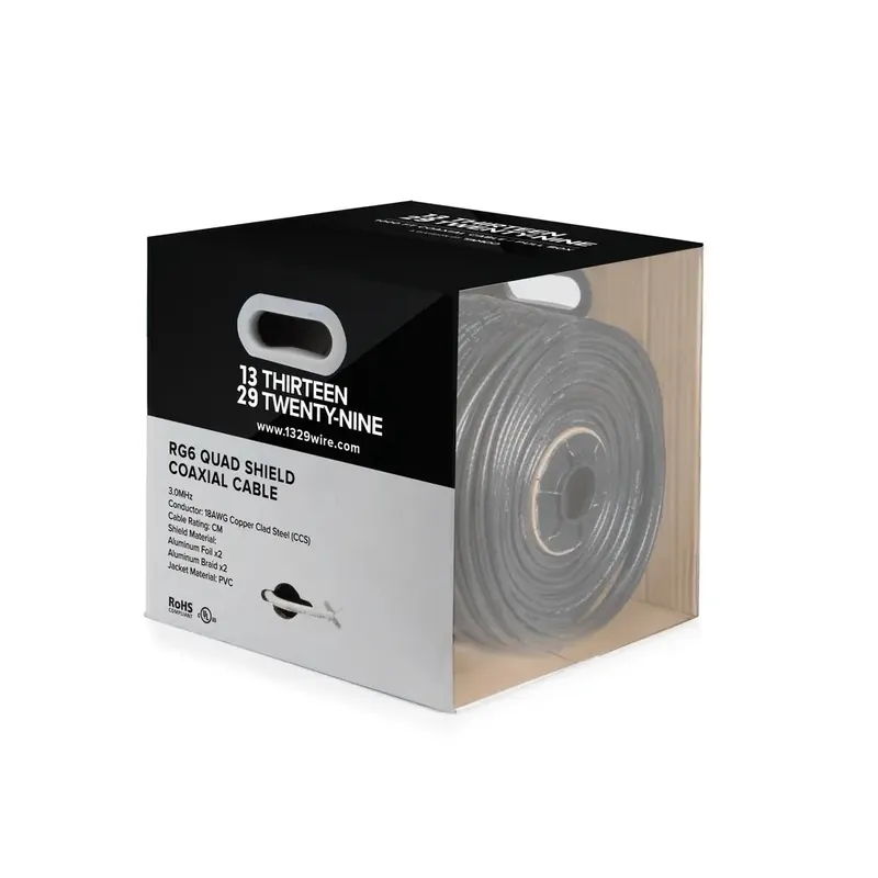 RPP Devices RG6QUADBLK RG 6 Quad Blk Quad Shield CM Coax Cable 1000FT Pull Box