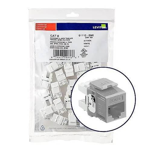Leviton 61110-BG6 eXtreme CAT6 QuickPort Jack QuickPack 25-Pack Gray