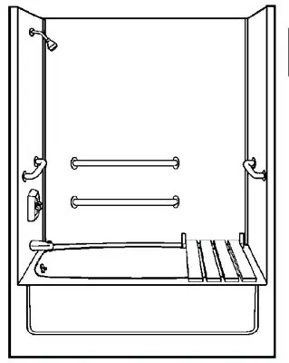 Praxis 2603SMTEL-WH 60 LH T & S with Grab Bars White