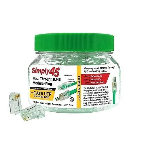 Simply45 S45-1605 Pass-Through RJ45 Connectors Green 500-Pack