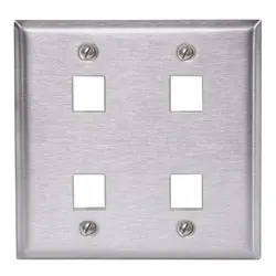 HUBBELL PREMISE WIRING SSF204 Plate, Wall, Ss, 2-G, 4Port
