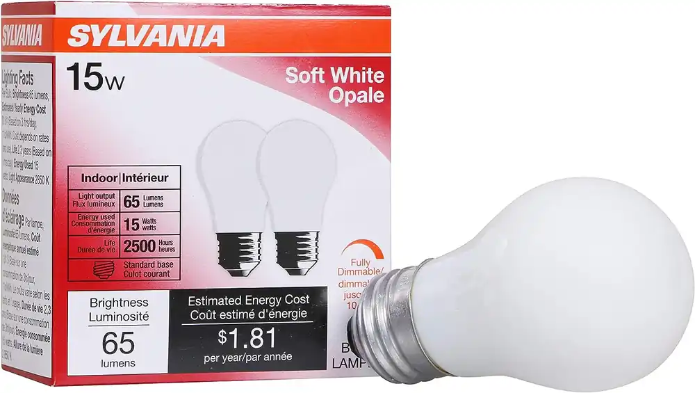 LEDVANCE 10015 SYLVANIA Incandescent Appliance Light Bulb 15 Watts 2 Count Pack