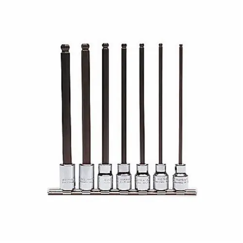 Proto J4900BD Ball Style Extra Long Socket Bit Set, Imperial, 1/8 to 3/8 in Hex, 3/8 in Drive, 7 Pieces