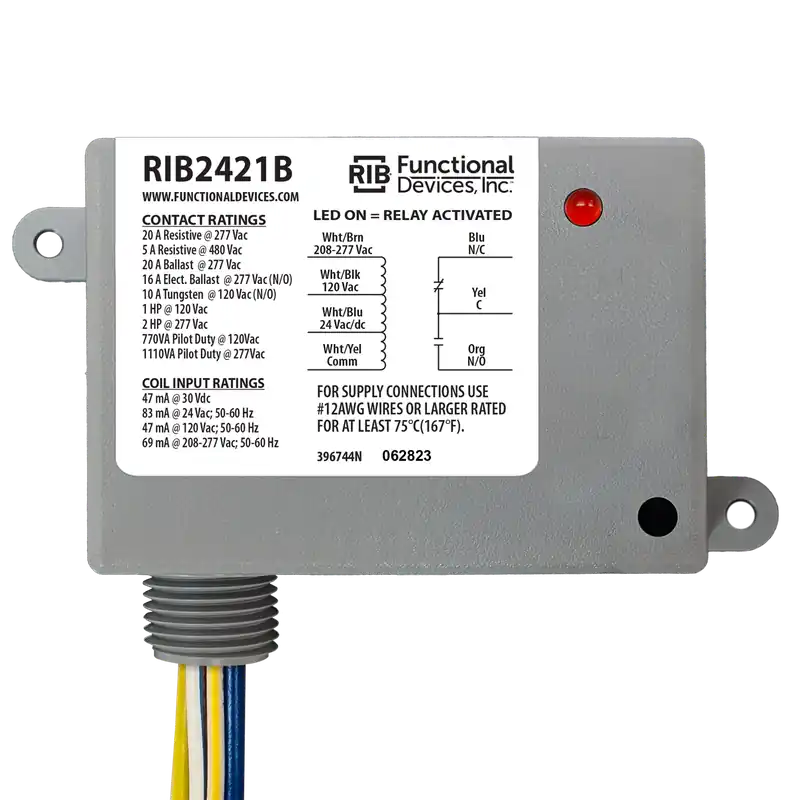 Functional RIB2421B Enclosed Relay 20Amp SPDT 24Vac/dc/120Vac/208-277Vac