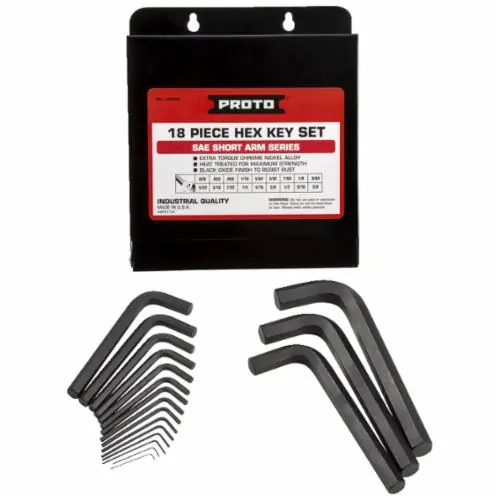 Proto STAPR-J4986 Short Arm Hex Key Set, Imperial, 18 Pieces, 0.028 to 0.625 in Hex, L-Handle