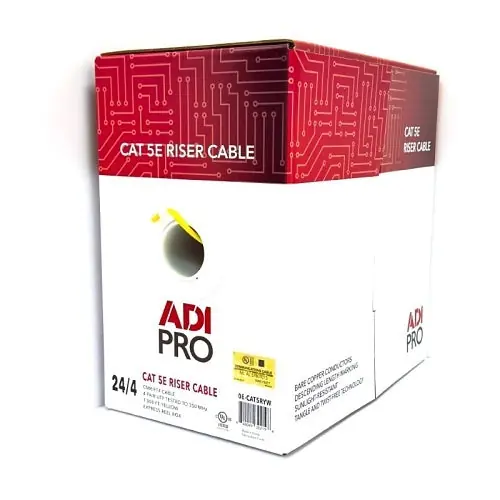 ADI PRO 0E-CAT5RYW CAT5e Riser Cable, 24/4 Solid BC, U, UTP, CMR/FT4, Sunlight Resistant, 1000' (304.8) Express Box