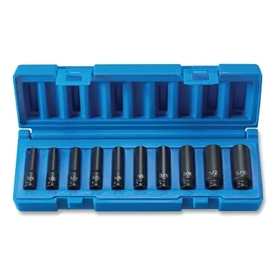 Grey Pneumatic 9710D Impact Socket Set 1/4 in Dr SAE 10-Pc Deep Length Surface Drive