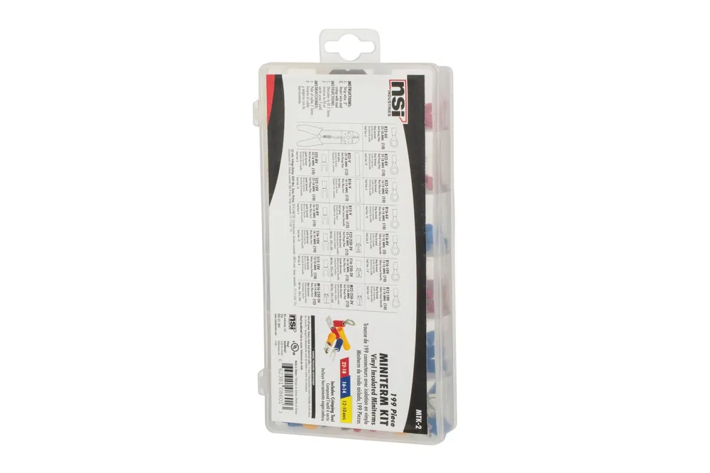NSI MTK-2 Wire Terminal Kit, 180 Piece Assortment With Crimping Tool - Vinyl Insulat