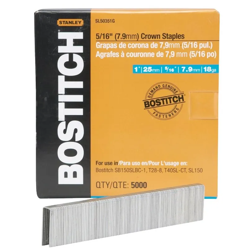 Bostitch SL50351G Pneumatic Cap Staples 18-Gauge 5/16 In. x 1 In. (5000 Ct.)