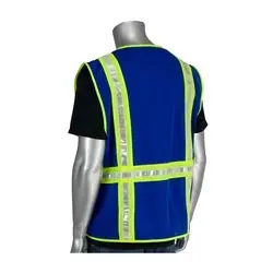 Protective Industrial Products 300-1000-BL/2X Non-ANSI Solid/Mesh Safety Vest, Split Trim, Zipper, Pockets, Blue, 2XL