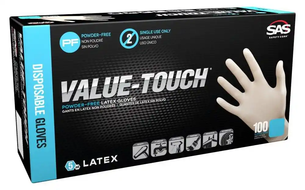 SAS Safety 6594-20 Value-Touch XL Powder-Free Latex Disposable Glove Pack of 100