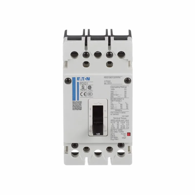Eaton PDG13F0020TFFJ Power Defense Molded Case Circuit Breaker 600 VAC 20A 25kA Interrupt 3 Poles T-M (Fxd-Fxd) TU