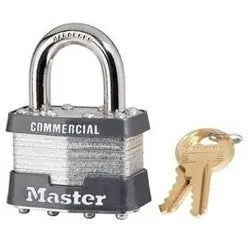 MASTER LOCK 1KA-0356 Tumbler Padlock, Keyed Alike, 4-Pin W1 Cylinder, 1-3/4 Width, 15/16 Shackle Clearance, Laminated Steel, With (2) 0356 Key