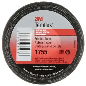 Temflex 1755-3/4X60FT-20RLS Temflex Cotton Friction Tape Black 3/4 in x 60 ft