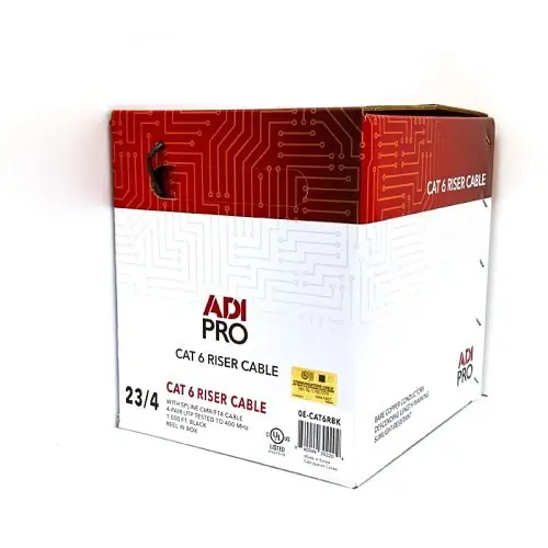 ADI PRO 0E-CAT6RBK CAT6 Riser Cable, 23/4 Solid BC, Unshielded, UTP, CMR/FT4, 1000' Reel in Box