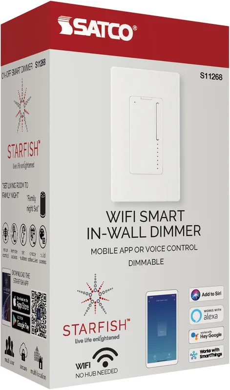 Satco S11268 Starfish Smart Technology Wall Dimmer - 3-Way, Multi-Location