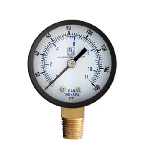 Blue Ribbon BR101D-404E 0 to 100 psi 4 inch Dial 1/4 inch MNPT Lower Mount Utility Dry Non-Fillable Pressure Gauge