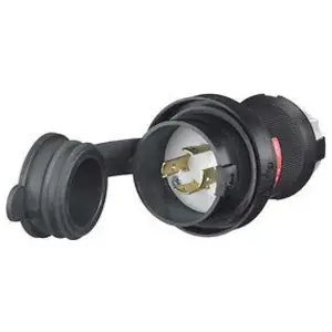 Watertight Safety Shroud HBL2431SW Locking Devices Twist-Lock® Watertight Safety-Shroud® Male Plug 3-Phase Delta 480V AC 3-Pole Black PBT housing White