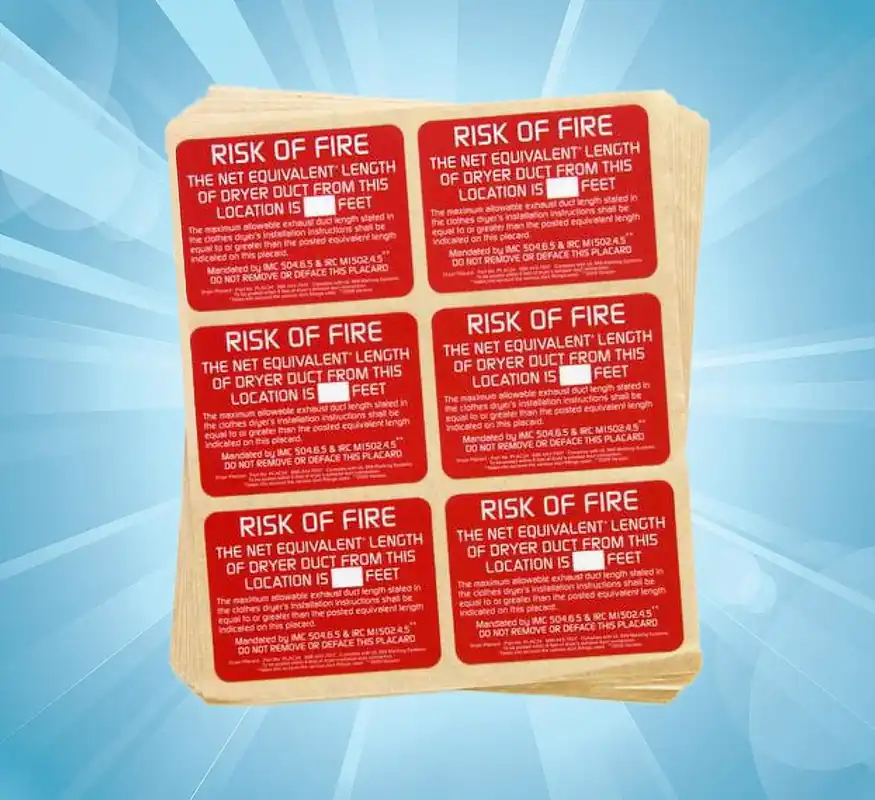 Cody Company PLAC34-6 Risk of Fire Placard for Cody Co #952 Innovative Dryer Box 6/Sheet