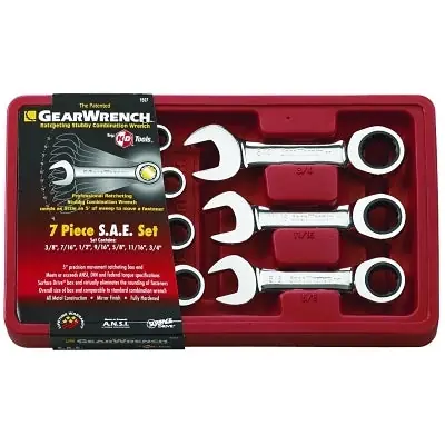 GEARWRENCH 9507D 7 Pc. Stubby Combination Ratcheting Wrench Sets, Inch