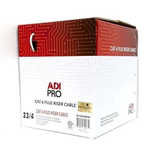 ADI PRO 0E-CAT6RWHP CAT6 Riser Cable 23/4 Solid BC Unshielded UTP CMR FT4 1000' Reel in Box