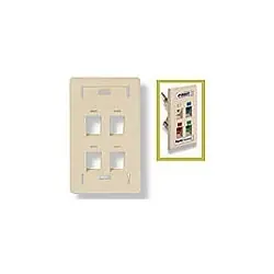 CommScope 406185-1 4-Port Flush Mt Unloaded 1 Gang Angled with Icons Almond