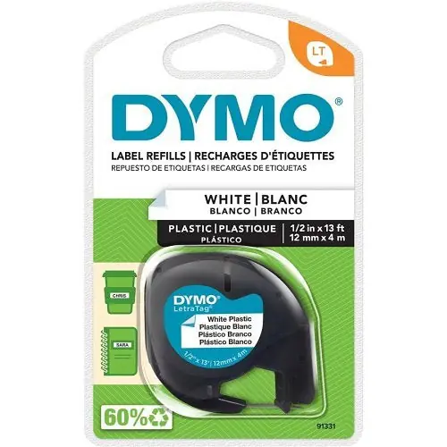DYMO 91331 LetraTag Label Tape 1/2 inch x 13 feet - White - Single Pack