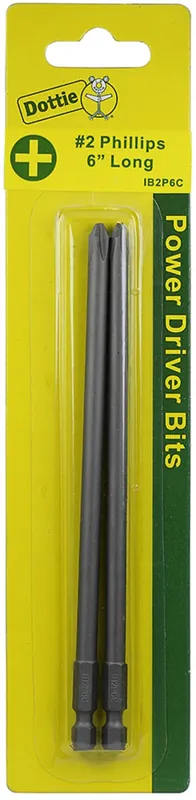 LH Dottie IB2P6C Power Bit, #2 Tip Size Phillips Tip Type, 6 Inch Overall Length, 2 Pieces, #8-10 Screw Size