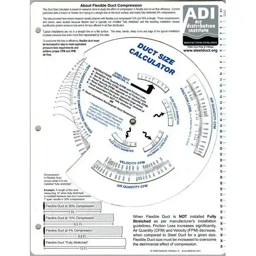Cody Company 997DUCTLTR Duct Sizing Calculator Wheel