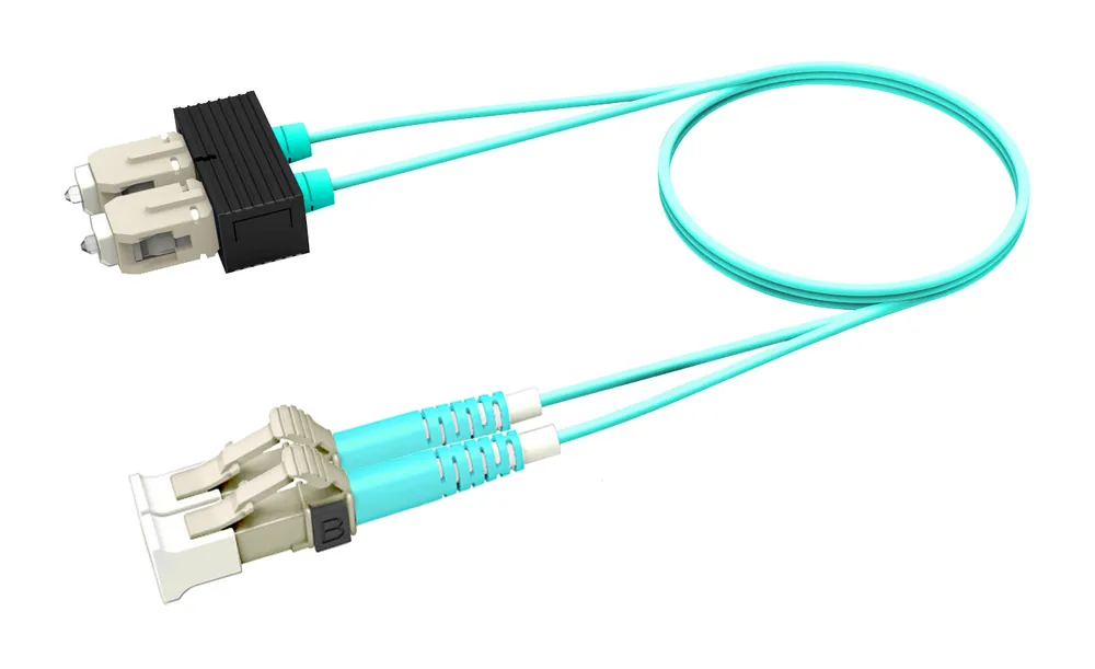 COMMSCOPE FDXLCSC42-MXF100 2 Fiber, OM4, Multimode, LC to SC Duplex, 1.6mm, Plenum, Aqua, 125ft